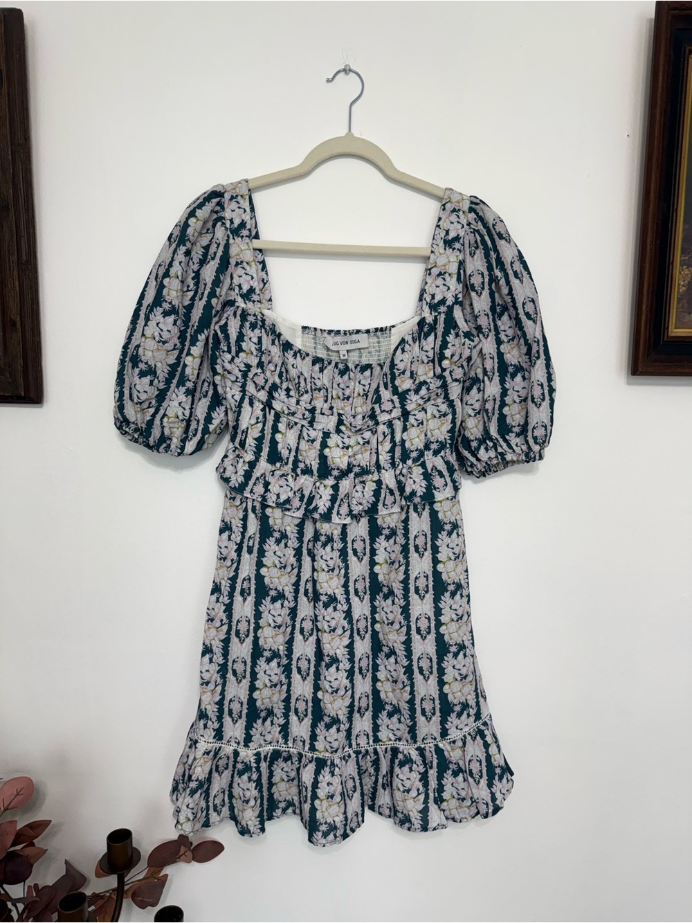 Smocked Square-Neck Floral Mini Dress - Blue /White